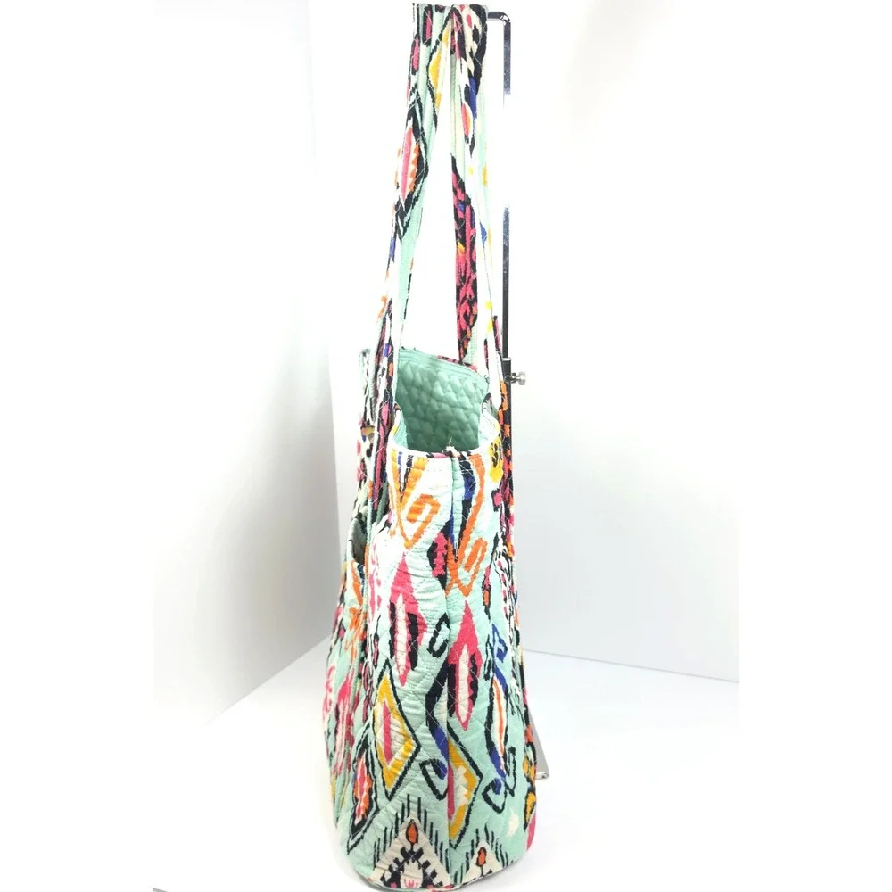 Vera Bradley Pueblo Aztec Ikat Turquoise Quilted Cotton Toggle Villager Tote Bag